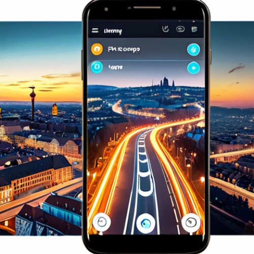 Home 6 User Journey Visualization**
Prompt: "Abstract representation of a user journey through a mobile app, glowing pathways connecting touchpoints, icons representing different app features, German cityscape in the background, emphasizing smooth transitions and intuitive flow."
**
