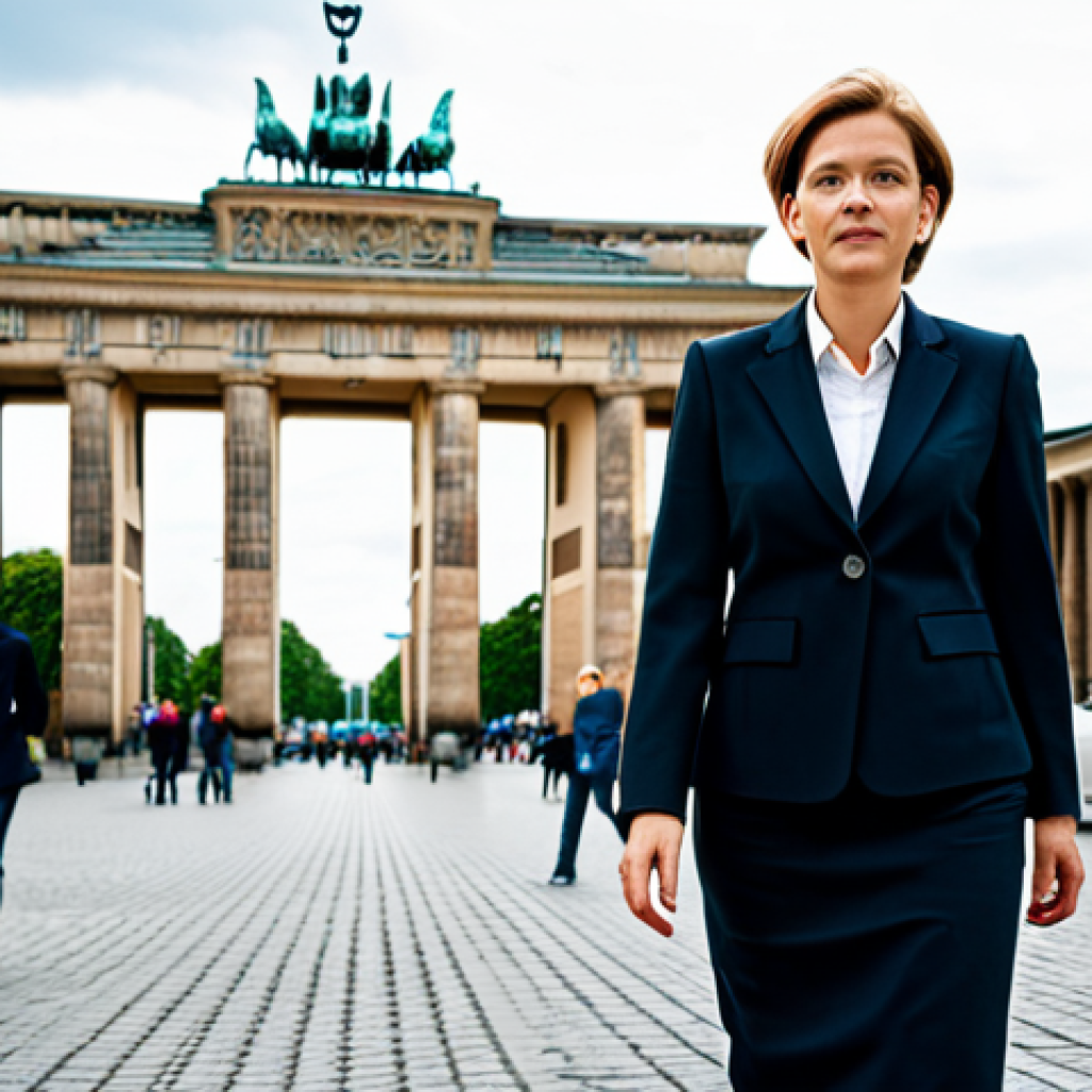 **

"A professional German businesswoman in a tailored blazer and skirt, fully clothed, walking through the bustling streets of Berlin, Germany, near the Brandenburg Gate, appropriate attire, safe for work, perfect anatomy, natural proportions, professional photography, high quality, modern architecture in the background, daytime."

**