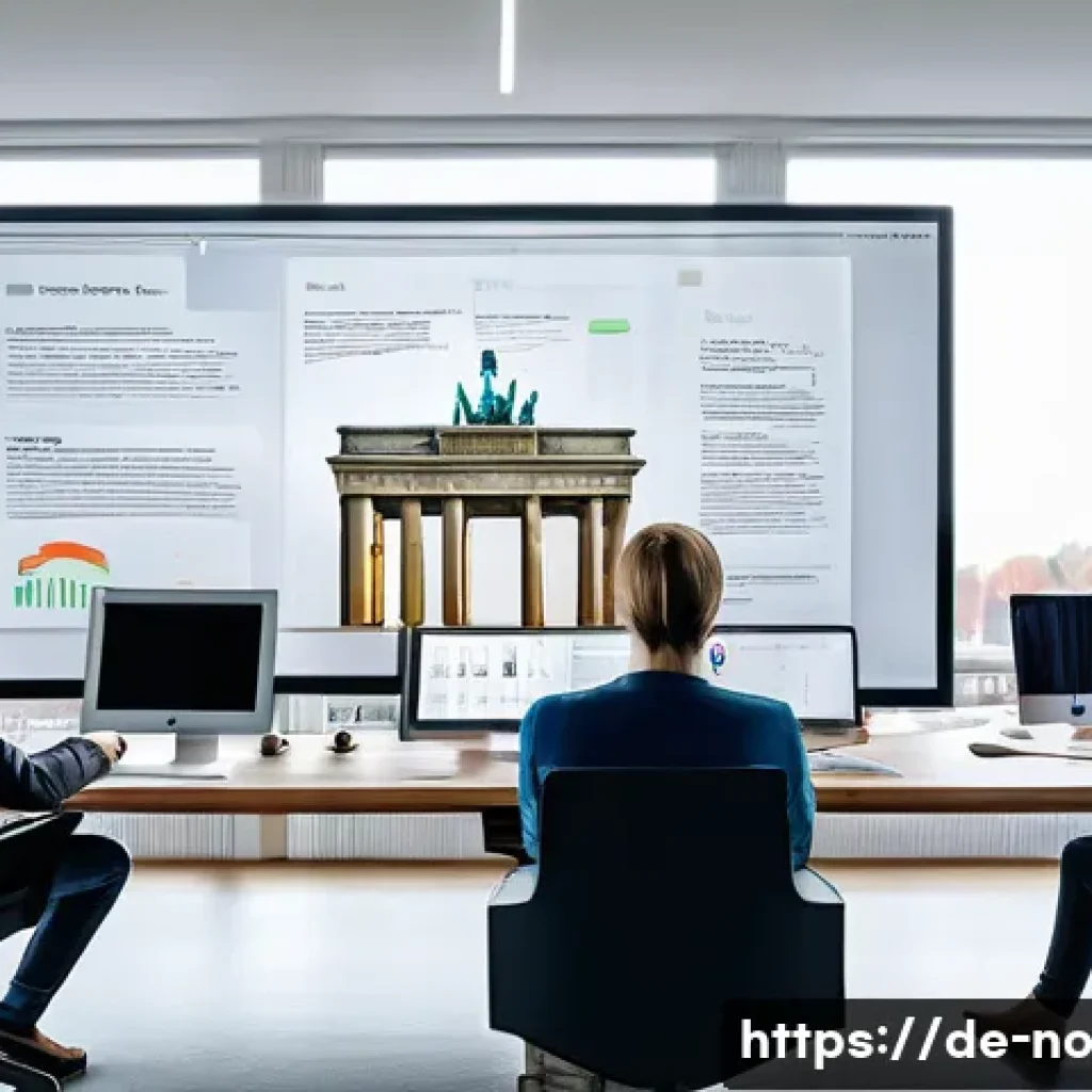 사용자 여정 맵과 맥락 인식의 관계 - A modern office setting in Berlin with a diverse team of professionals analyzing real-time user data...