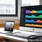 맥락 인식 UX를 위한 데이터 수집 방법 - A detailed digital workspace scene showing a UX analyst monitoring user behavior data on multiple sc...