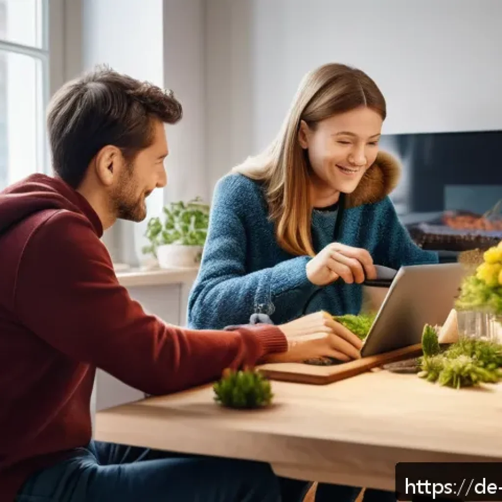 거래 플랫폼에서의 맥락 인식 경험 최적화 - A modern online shopping scene showing a diverse German family browsing a digital marketplace on a l...