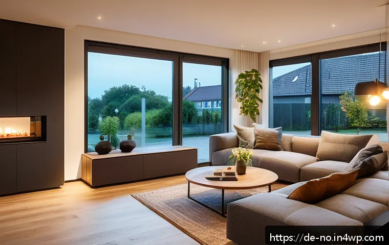 맥락 인식 UX와 사용자 여정의 통합 - A modern smart home living room scene in Germany during early evening, featuring a cozy environment ...